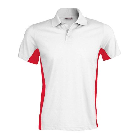 Férfi kétszínű rövid ujjú galléros piké póló, Kariban KA232, White/Red-M