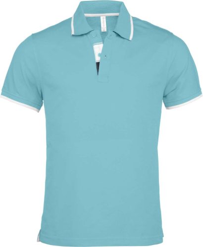 Férfi galléros piké póló, kontrasztcsíkos szélekkel, Kariban KA245, Light Turquoise/White/Navy-2XL