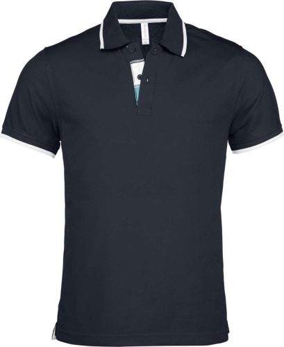 Férfi galléros piké póló, kontrasztcsíkos szélekkel, Kariban KA245, Navy/White/Light Turquoise-2XL