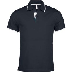   Férfi galléros piké póló, kontrasztcsíkos szélekkel, Kariban KA245, Navy/White/Light Turquoise-S