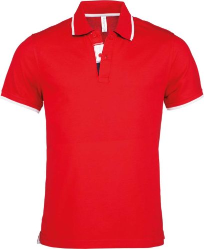 Férfi galléros piké póló, kontrasztcsíkos szélekkel, Kariban KA245, Red/White/Navy-2XL