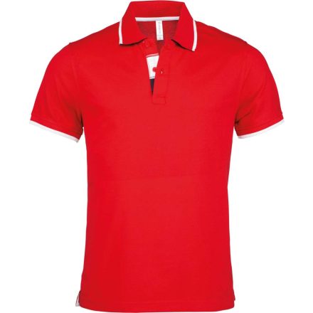 Férfi galléros piké póló, kontrasztcsíkos szélekkel, Kariban KA245, Red/White/Navy-3XL