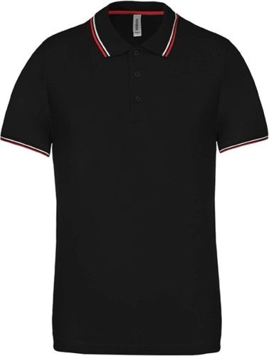 Férfi kontrasztcsíkos rövid ujjú galléros piké póló, Kariban KA250, Black/Red/White-3XL