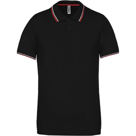 Férfi kontrasztcsíkos rövid ujjú galléros piké póló, Kariban KA250, Black/Red/White-L