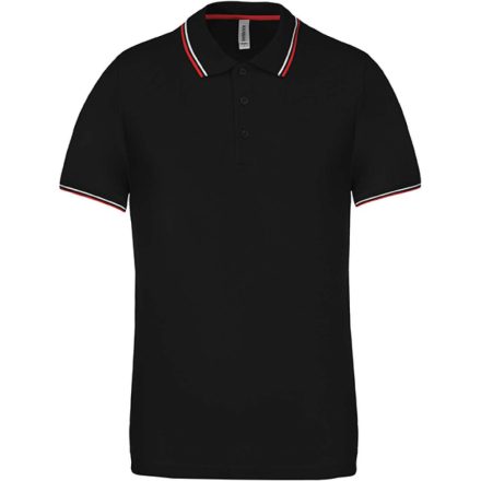 Férfi kontrasztcsíkos rövid ujjú galléros piké póló, Kariban KA250, Black/Red/White-M