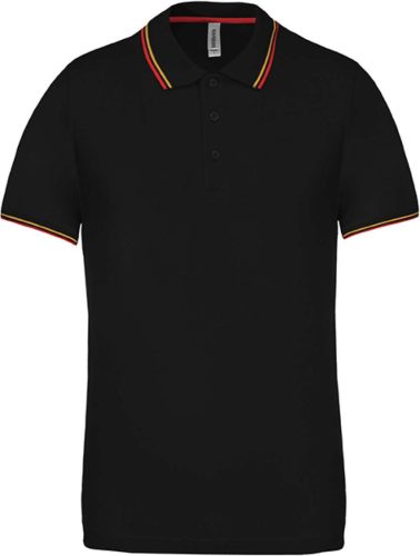 Férfi kontrasztcsíkos rövid ujjú galléros piké póló, Kariban KA250, Black/Red/Yellow-3XL