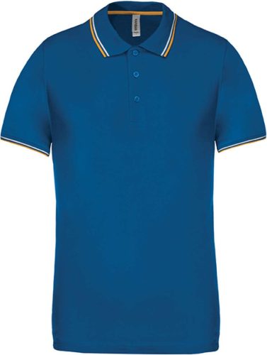 Férfi kontrasztcsíkos rövid ujjú galléros piké póló, Kariban KA250, Light Royal Blue/Yellow/White-2XL