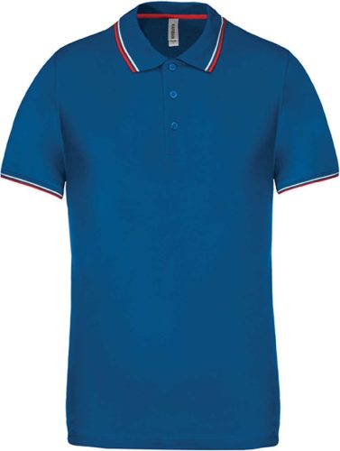 Férfi kontrasztcsíkos rövid ujjú galléros piké póló, Kariban KA250, Light Royal Blue/Red/White-M