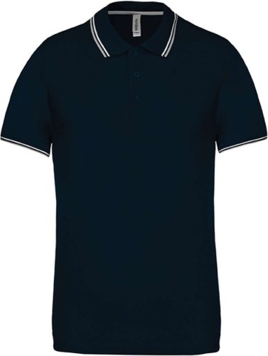 Férfi kontrasztcsíkos rövid ujjú galléros piké póló, Kariban KA250, Navy/Light Grey/White-L