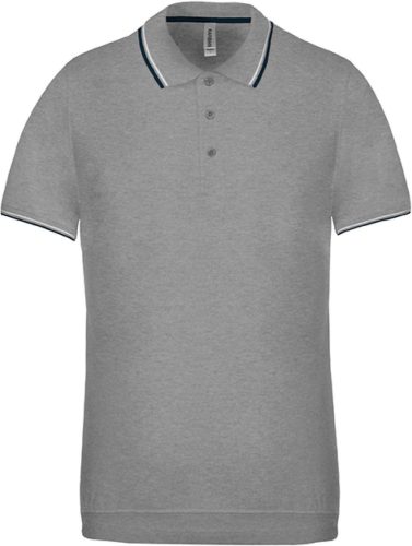 Férfi kontrasztcsíkos rövid ujjú galléros piké póló, Kariban KA250, Oxford Grey/Navy/White-2XL