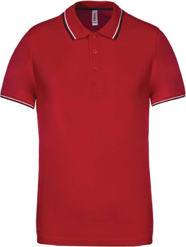 Férfi kontrasztcsíkos rövid ujjú galléros piké póló, Kariban KA250, Red/Navy/White-2XL