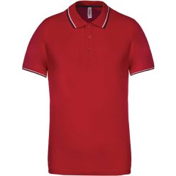   Férfi kontrasztcsíkos rövid ujjú galléros piké póló, Kariban KA250, Red/Navy/White-S