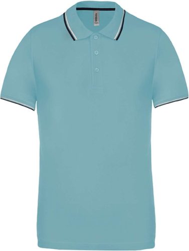 Férfi kontrasztcsíkos rövid ujjú galléros piké póló, Kariban KA250, Sky Blue/Navy/White-3XL