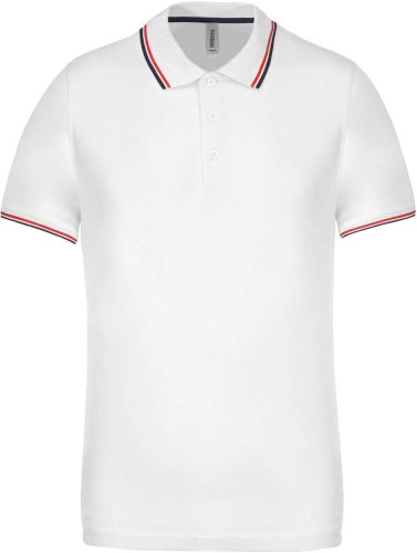 Férfi kontrasztcsíkos rövid ujjú galléros piké póló, Kariban KA250, White/Navy/Red-3XL