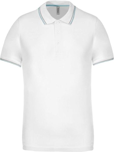 Férfi kontrasztcsíkos rövid ujjú galléros piké póló, Kariban KA250, White/Sky Blue/Light Grey-2XL