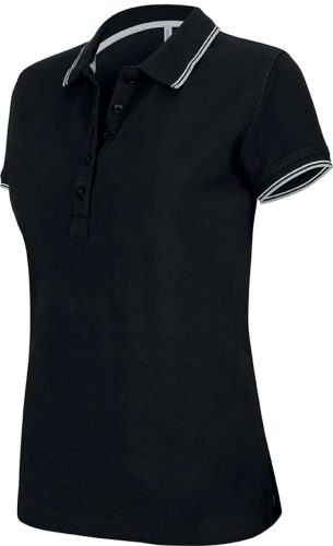 Női kontrasztcsíkos rövid ujjú galléros piké póló, Kariban KA251, Black/Light Grey/White-XL