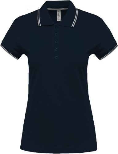 Női kontrasztcsíkos rövid ujjú galléros piké póló, Kariban KA251, Navy/Light Grey/White-XL