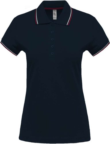 Női kontrasztcsíkos rövid ujjú galléros piké póló, Kariban KA251, Navy/Wine/White-XL