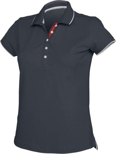 Női galléros piké póló, kontrasztcsíkos szélekkel, Kariban KA252, Navy/White/Red-S