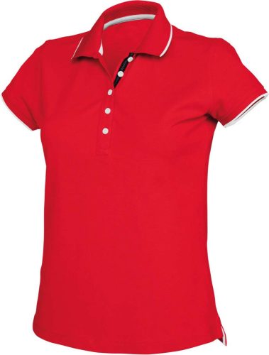 Női galléros piké póló, kontrasztcsíkos szélekkel, Kariban KA252, Red/White/Navy-L