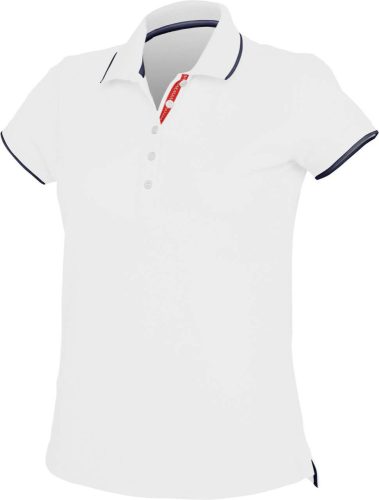 Női galléros piké póló, kontrasztcsíkos szélekkel, Kariban KA252, White/Navy-L