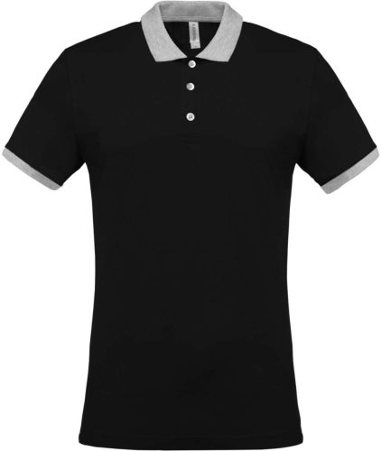 Férfi galléros piké póló, kontrasztos passzékkal, Kariban KA258, Black/Oxford Grey-2XL