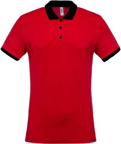 Férfi galléros piké póló, kontrasztos passzékkal, Kariban KA258, Red/Black-2XL