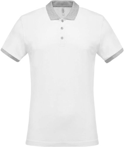 Férfi galléros piké póló, kontrasztos passzékkal, Kariban KA258, White/Oxford Grey-2XL