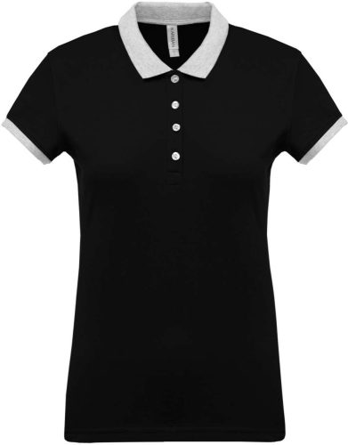 Női galléros piké póló, kontrasztos passzékkal, Kariban KA259, Black/Oxford Grey-2XL