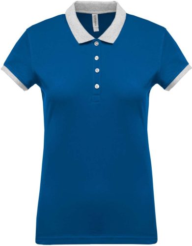 Női galléros piké póló, kontrasztos passzékkal, Kariban KA259, Light Royal Blue/Oxford Grey-XL