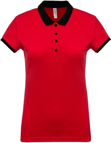 Női galléros piké póló, kontrasztos passzékkal, Kariban KA259, Red/Black-S