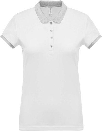 Női galléros piké póló, kontrasztos passzékkal, Kariban KA259, White/Oxford Grey-M