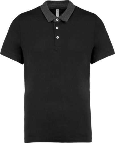 Férfi galléros jersey póló, kontrasztos gallérral, Kariban KA260, Black/Dark Grey Heather-2XL