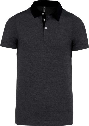 Férfi galléros jersey póló, kontrasztos gallérral, Kariban KA260, Dark Grey Heather/Black-S