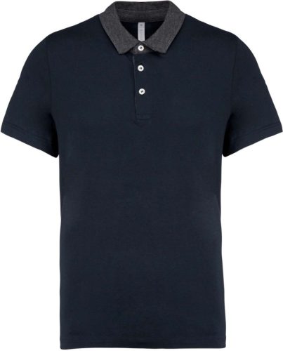 Férfi galléros jersey póló, kontrasztos gallérral, Kariban KA260, Navy/Dark Grey Heather-2XL