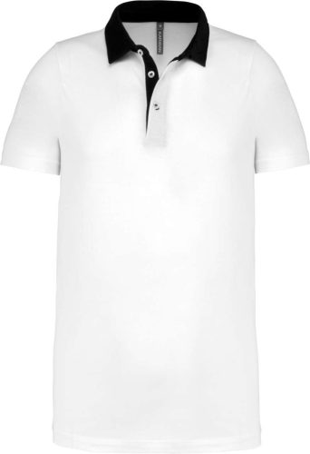 Férfi galléros jersey póló, kontrasztos gallérral, Kariban KA260, White/Navy-S