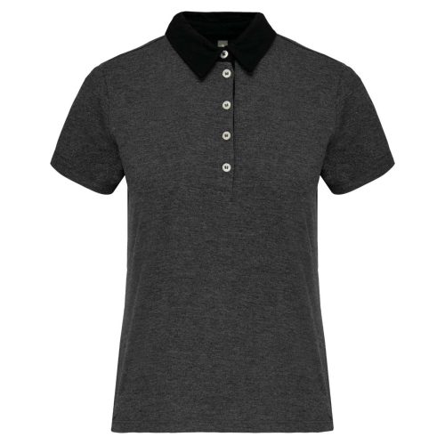 Női galléros jersey póló, kontrasztos gallérral, Kariban KA261, Dark Grey Heather/Black-M