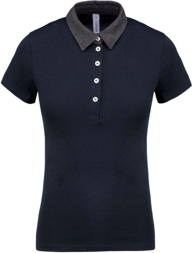 Női galléros jersey póló, kontrasztos gallérral, Kariban KA261, Navy/Dark Grey Heather-L