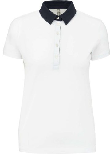 Női galléros jersey póló, kontrasztos gallérral, Kariban KA261, White/Navy-2XL