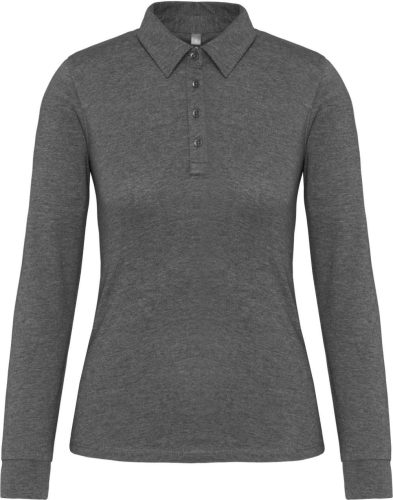 Női galléros hosszú ujjú jersey póló, Kariban KA265, Grey Heather-2XL