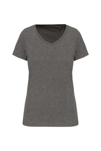 Női V-nyakú pamut póló, Supima pamutból, Kariban KA3003, Grey Heather-XS