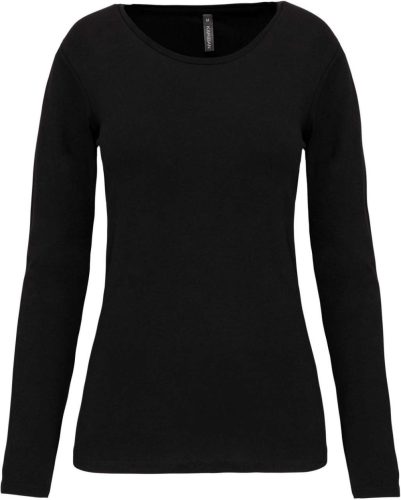 Női hosszú ujjú kereknyakú sztreccs póló, Kariban KA3017, Black-2XL