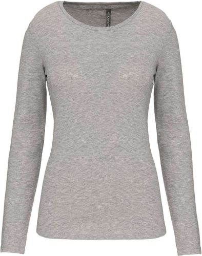 Női hosszú ujjú kereknyakú sztreccs póló, Kariban KA3017, Light Grey Heather-2XL