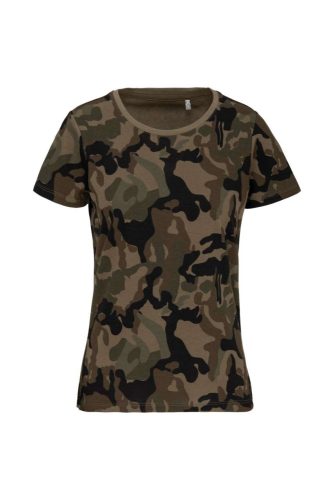 Női terepmintás póló környakas, rövid ujjú, Kariban KA3031, Olive Camouflage-2XL