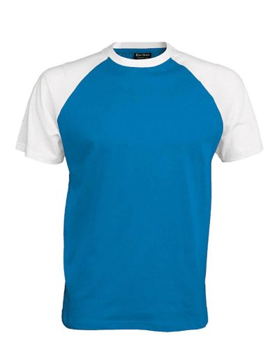 Férfi raglán ujjú kétszínű baseball póló, Kariban KA330, Aqua Blue/White-3XL