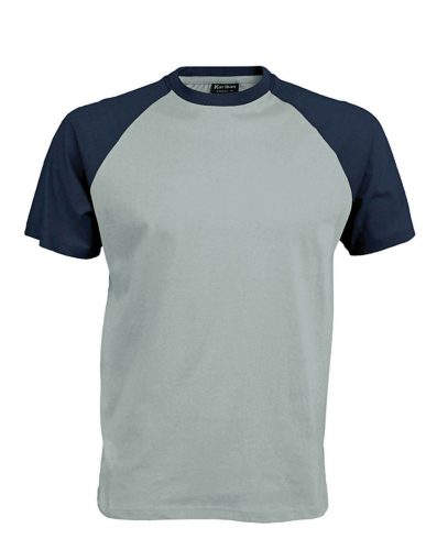 Férfi raglán ujjú kétszínű baseball póló, Kariban KA330, Ice Blue/Denim-3XL