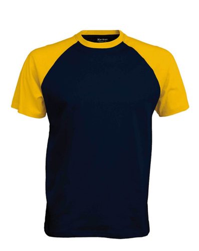 Férfi raglán ujjú kétszínű baseball póló, Kariban KA330, Navy/Yellow-3XL