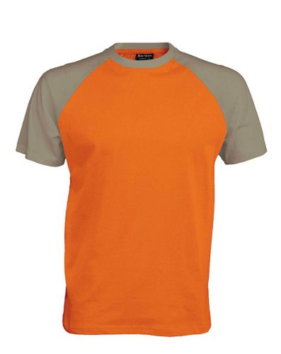 Férfi raglán ujjú kétszínű baseball póló, Kariban KA330, Orange/Light Grey-2XL