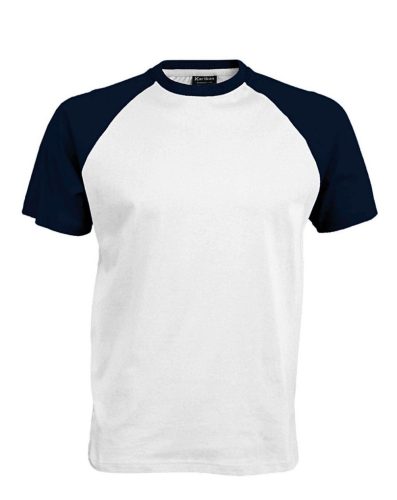 Férfi raglán ujjú kétszínű baseball póló, Kariban KA330, White/Navy-2XL