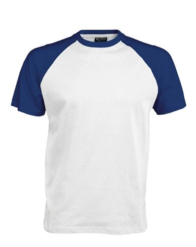 Férfi raglán ujjú kétszínű baseball póló, Kariban KA330, White/Royal Blue-S